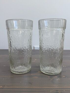2 x vintage KERR drinking glasses  / clear bark or icicle textured design